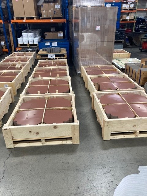Flat stamped shingle blanks crated for shipping to Yellowstone