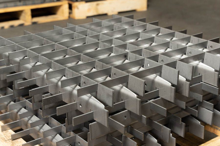 An array of formed parts after production
