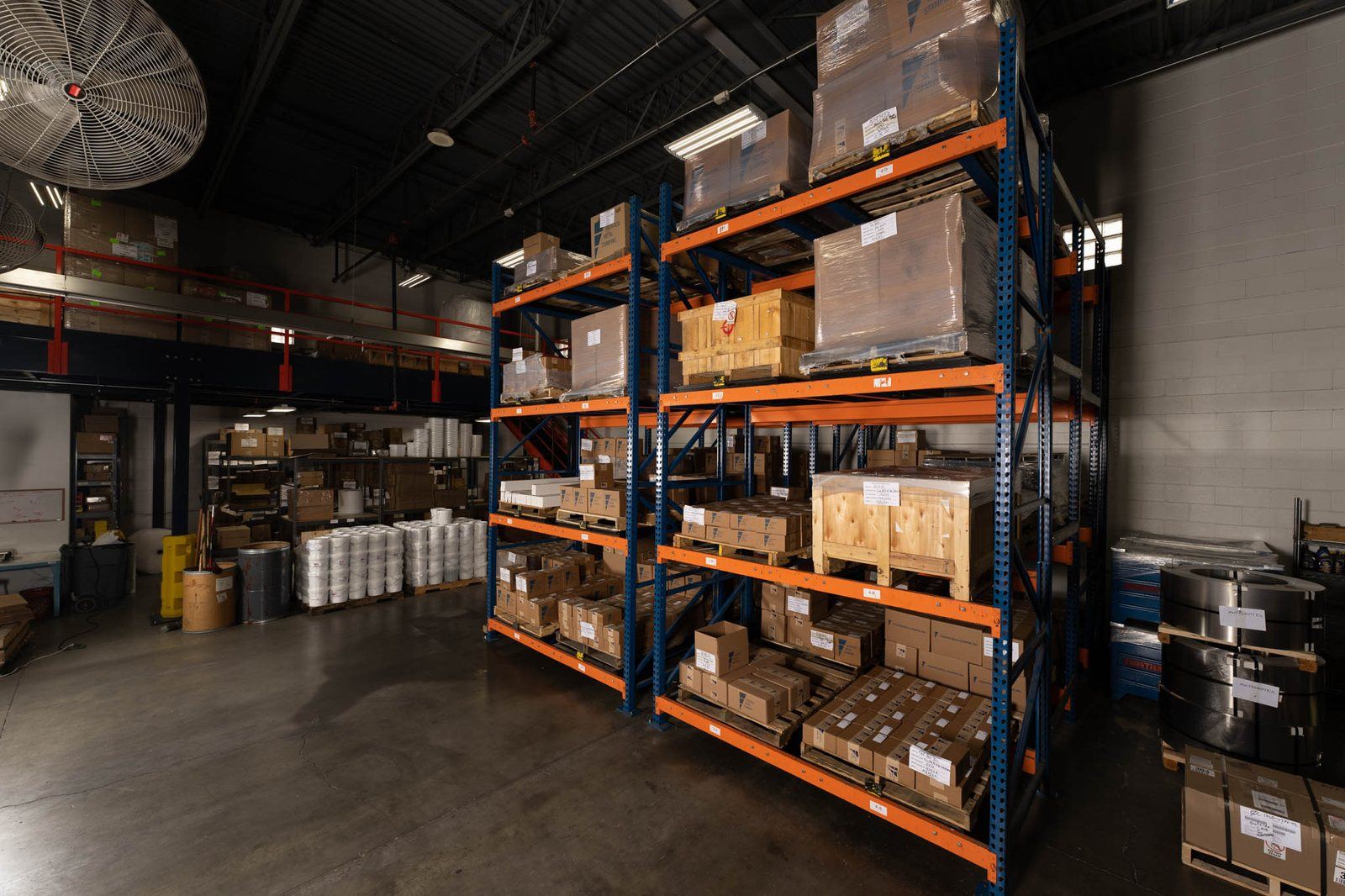 Racked inventory in the warehouse